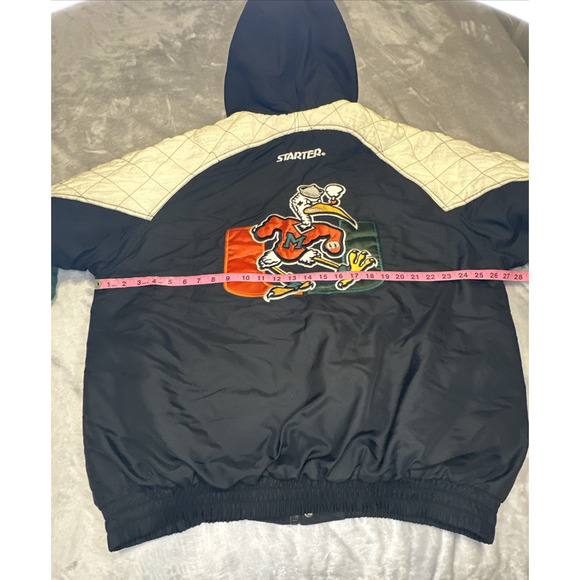 VINTAGE University of Miami Hurricanes Starter Jacket Coat Size Large Hood Logo - Picture 15 of 16